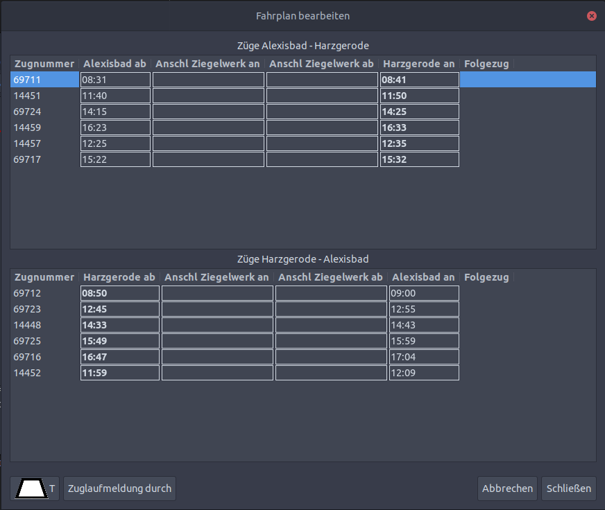 Editorfenster (hier lineare Strecke) unter Linux