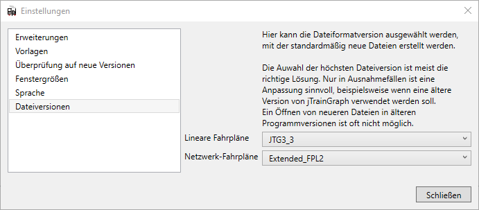 Auswahl der Standard-Dateiformatversionen Auswahl der Standard-Dateiformatversionen